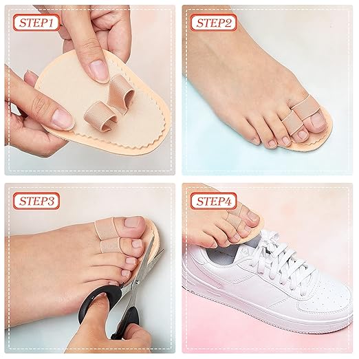 Nuanchu 6 Pieces Double Toe Straightener Hammer Toe Splint Corrector Separators for Crooked Relieving Foot Pain, Claw and Overlapping, Pressure, Discomfort