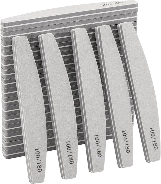 20 Pack Nail Buffers 100/180 Grit Washable Double Sided Nail Block File for Acrylic Natural Gel Nails, Gray