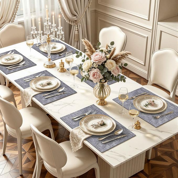 Faux Leather Heat Resistant Placemats 6 Packs, Waterproof Wipeable Dining PU - Image 2