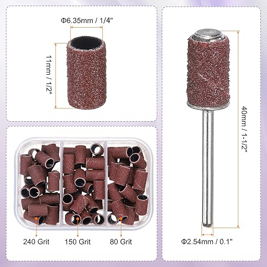 HARFINGTON 76pcs Small Sanding Bands 80/150/240 Grit for Nail Drill Bits Mini Sanding Band with 2.35mm Mandrel for Nails Gel Manicures Brown