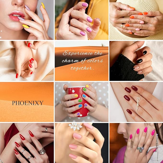 PHOENIXY Gel Nail Polish Kit with U V Light 48W, 56 Pcs 108 Effect Gel Nail Polish Kit Base Glitter Matte Top Coat Manicure Tools Gifts for Women