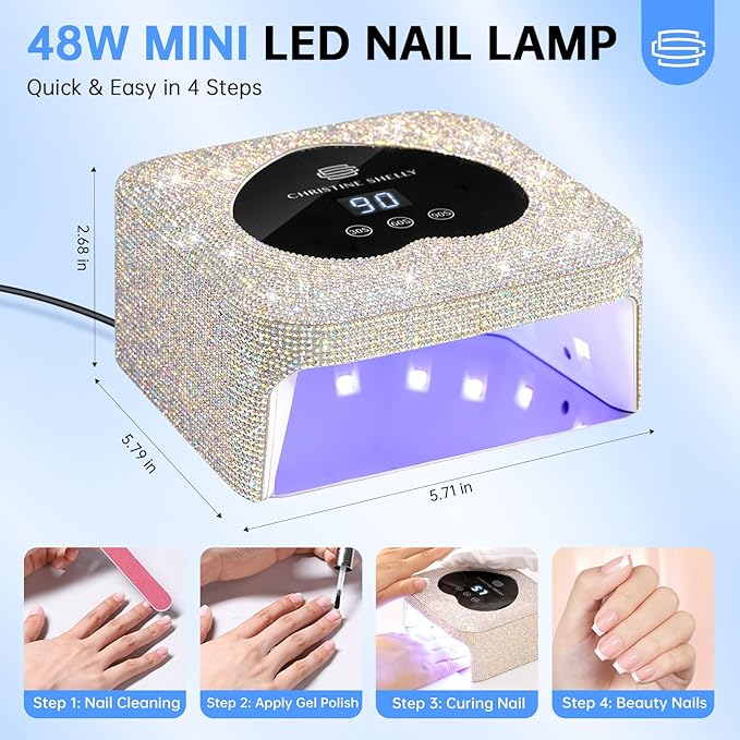 UV Nail Lamp, CHRISTINE SHELLY UV Light for Gel Nails, 48W Plug-in Mini Diamond Nail Lamp Nail Dryer with Touch Control Auto Sensor and 3 Timer Settings Nail Light Curing Lamp, Home