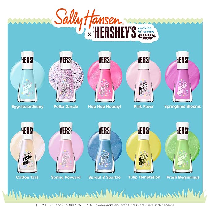 Sally Hansen Insta-Dri Hershey's Cookies 'n' Creme Eggs Nail Polish | Quick Dry, Long Lasting, Streak-Free Shine | Opaque, Glossy | 784 Tulip Temptation | Soft Green Yellow Nail Color