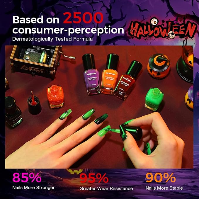 Morovan Halloween Nail Polish Set: Black Crackle Pumpkin Orange Glow in the Dark Neon Green Fingernail Polish Kit with Nail Stickers 2025 Quick Dry Manicure for Women Girls Party Costumes Gifts