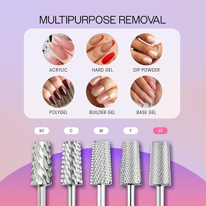 PANA Tapered Barrel Carbide 3/32" Shank Size - (Silver, Extra Fine Grit) - Fast remove Acrylic or Hard Gel Nail Drill Bit for Manicure Pedicure Salon Professional or Beginner
