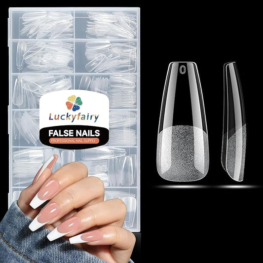 Long Coffin Nails Tips Full Cover Acrylic Nail Tips Pre-buff 240pcs Clear Coffin Fake Press On Nails No C Curve Easily DIY Art Nail Extensions Long-lasting, 12 Sizes Luckyfairy