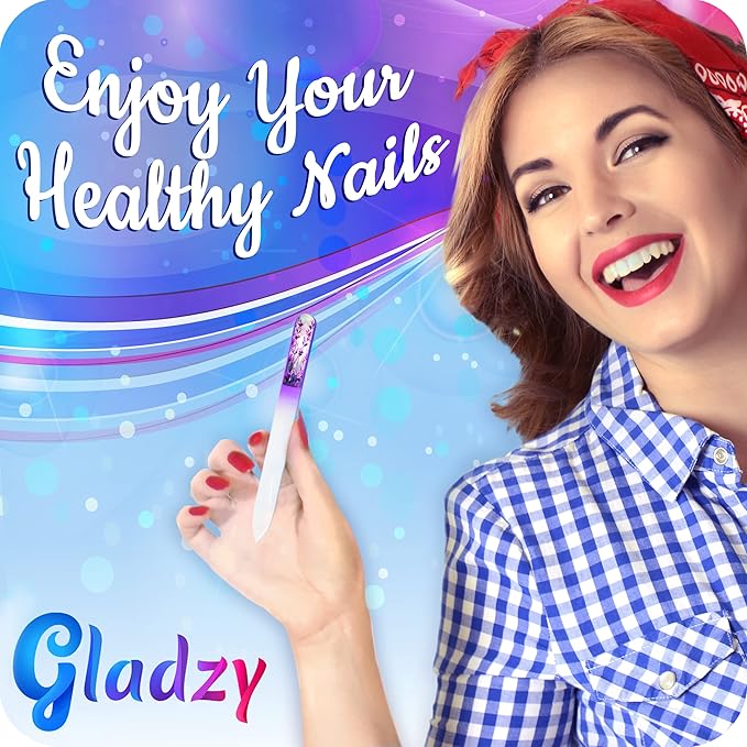 GLADZY 3D Czech Glass Nail File with Case – Crystal Nail File for Natural Nails, Double Sided Etched Surface, Comfort 3D Grip Handle, Professional Manicure Tool, Ethically Made in EU