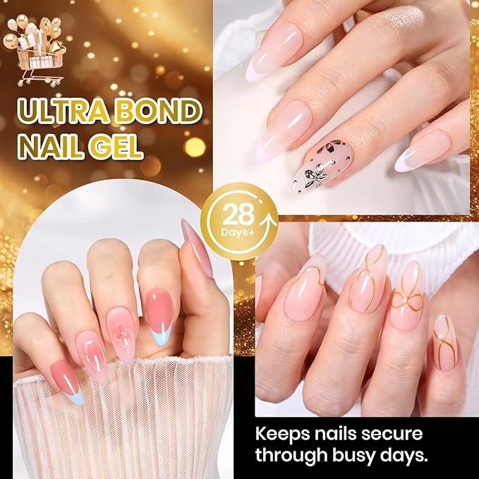 Beetles Solid Nail Glue Gel for False Tips, 15g Strong Adhesion for Press on Acrylic Tips, Clear Hard Gel 3D Sculpting for Christmas Nail Art UV Light Cured