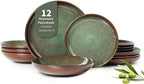 12 Piece Dinnerware Sets with Pasta Bowls, Stain Resistant Dish Set, Easy by Pokini