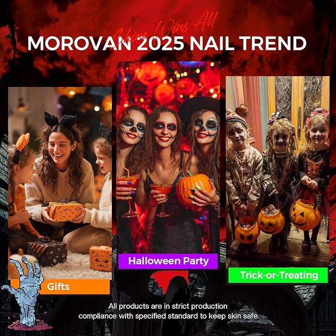 Morovan Halloween Nail Polish Set: Black Crackle Pumpkin Orange Glow in the Dark Neon Green Fingernail Polish Kit with Nail Stickers 2025 Quick Dry Manicure for Women Girls Party Costumes Gifts