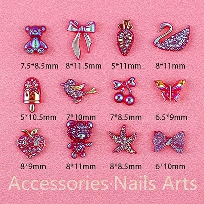 3D Nail Charms and Gems Kit, Color Candy Bow Bees Bear Animals Cartoon Nail Art Charms,Flatback Gems+Gold Bow Nail Studs+Gravel Diamond,Mixed Nail Rhinestones Manicure Kit Nail Art DIY Decoration
