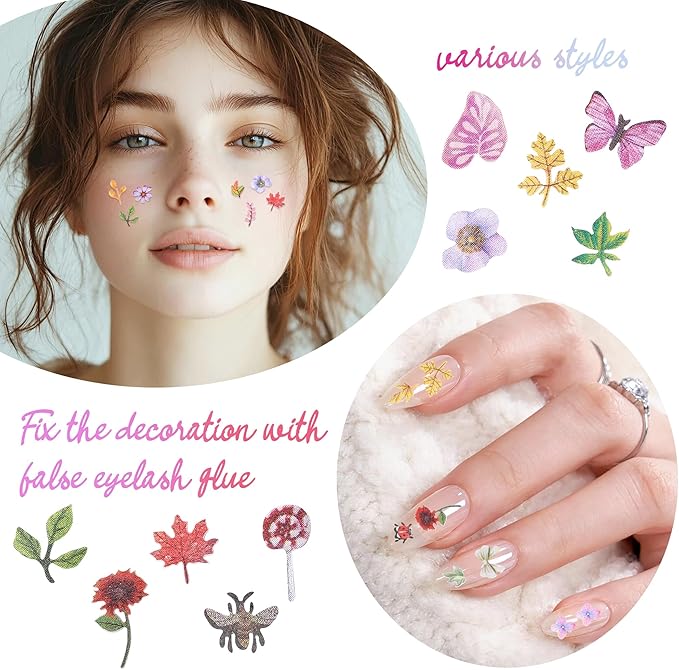 600Pcs 3D Mixed Colorful Flower Nail Art Charms Sequins Decals Colorful Mixed Leaves Daisy Design Slice Nail Flowers Ultra Wood Pulp Flakes Sequins 3