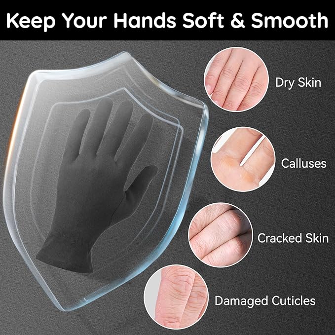 Segbeauty 8 Counts Black Cotton Gloves Overnight with Elastic Band, 4 Pairs Skin Lotion Moisturizing Hand Cotton Gloves for Men, at Home Spa Gel Moisture Glove for Working, Soft Sleep Lotion Glove
