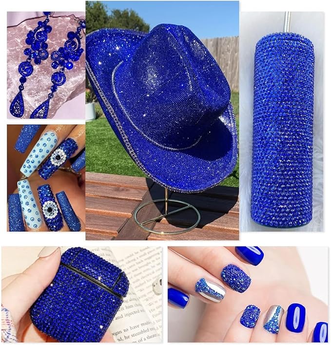 2550pcs Royal Blue Nail Art Flatback Rhinestones for Face Makeup Sapphire Nail Gems Gemstones K9 Glass SS4~SS20 6 Sizes Dark Blue Diamonds Stones w Tweezer & Picking Pen for Nails DIY Crafts