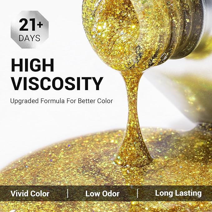 MelodySusie Gold Glitter Gel Nail Polish,0.5 Fl Oz Soak Off UV LED Sparkle Yellow Gold Gel Polish Christmas Gift for Women Nail Art Manicure Salon DIY Nail Design Decoration at Home-z016