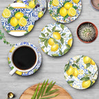 Coasters for Drinks, Ceramic Stone Yellow Blue | Absorbent Round Lemon Fruit - Image 4