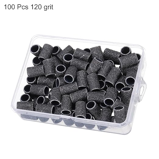 HARFINGTON 100pcs Small Sanding Bands 120 Grit for Nail Drill Bits Mini Sanding Band for Nails Gel Manicures Black