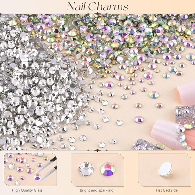 50Pcs 2 Styles 3D Butterfly Nail Charms and Flatback Gems Pearl, Silver+Gold Shiny Luxury Gems, Crystal Jewels Studs with Rhinestones for Nail Design, Nail Art Decoration Set for Acrylic Nails