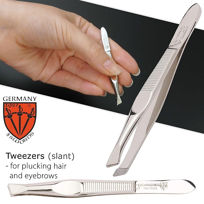 3 Swords Germany - brand quality 3 piece manicure pedicure grooming kit set for professional finger & toe nail care scissors file genuine leather case in gift box, Made in Solingen Germany (03737)