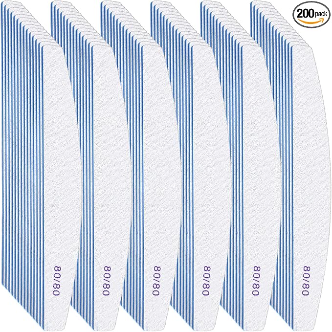 200 Pcs 80/80 Grit Nail Files, Reusable Nail File Double Sided Emery Boards for Acrylic and Gel Nails, Professional Fingernail File Manicure Tools for Salon Pedicure Beauty (Sector)