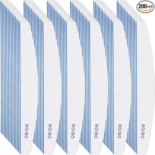 200 Pcs 80/80 Grit Nail Files, Reusable Nail File Double Sided Emery Boards for Acrylic and Gel Nails, Professional Fingernail File Manicure Tools for Salon Pedicure Beauty (Sector)