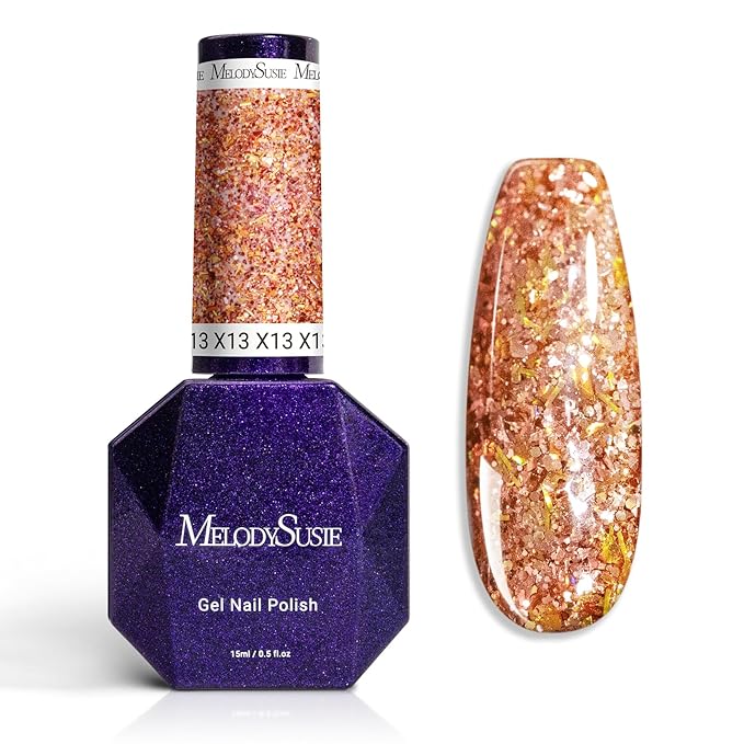 MelodySusie Galaliver Glitter Gel Nail Polish, 15ML Sparkly Shimmer Gel Polish Soak Off UV LED Cured Long Lasting Gift for Women DIY Nail Design Nail Art Manicure Happy Orange X13