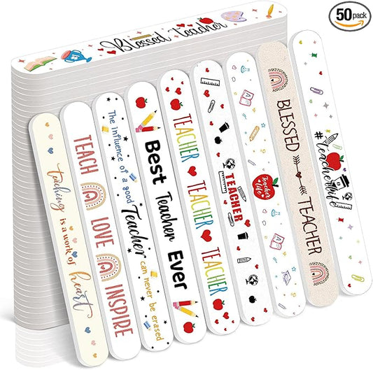 50 Pack Teacher Appreciation Gifts Bulk Christmas Stocking Stuffer Teacher Thank You Nail Files Emery Boards Small Spa Party Favors Employee Appreciation Gifts for Staff Team Coworkers