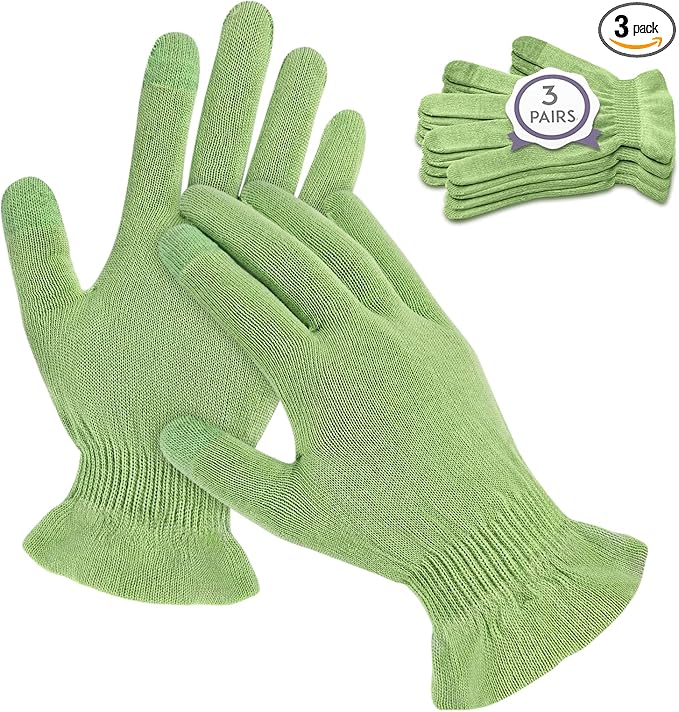 MIG4U Moisturizing Beauty Gloves Touchscreen Overnight Sleeping Glove for Women Dry Hands, Nighttime Lotion, Eczema, SPA, Cosmetic Treatment, Apple Green 3 Pairs Size S/M