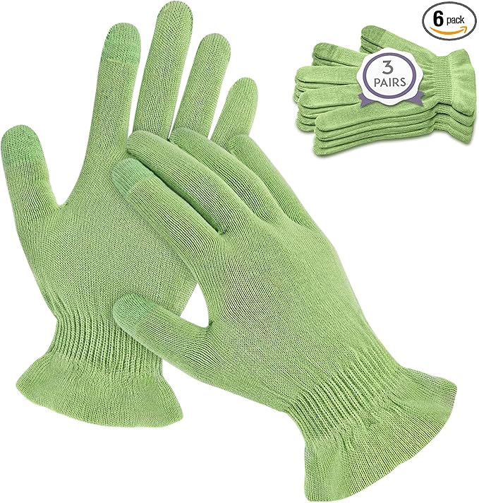 MIG4U Moisturizing Beauty Gloves Touchscreen Overnight Sleeping Glove for Women Dry Hands, Nighttime Lotion, Eczema, SPA, Cosmetic Treatment, Apple Green 3 Pairs Size L/XL