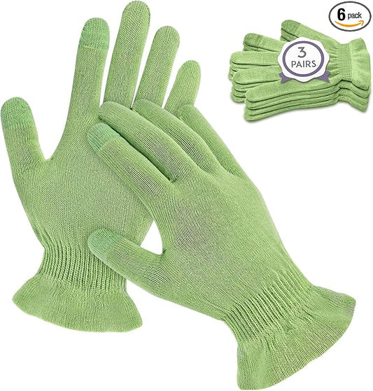 MIG4U Moisturizing Beauty Gloves Touchscreen Overnight Sleeping Glove for Women Dry Hands, Nighttime Lotion, Eczema, SPA, Cosmetic Treatment, Apple Green 3 Pairs Size L/XL
