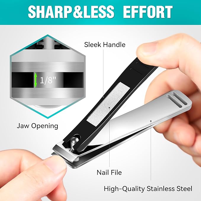 Nail Clippers Kit for Seniors – 6 in 1 Toenail & Fingernail Clippers Set for Thick Nails – Heavy Duty Wide Jaw Nail Cutter for Men & Women – Nail Grooming for Parents & Loved Ones