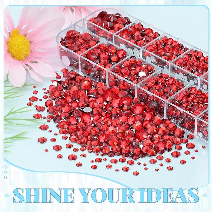 6000Pcs Resin Rhinestones for Bedazzling with 3Pcs B7000 Jewelry Glue, 1 Box Red Flatback Rhinestones for Crafting Crafts DIY, Crystals Gems for Clothing Shoes Tumblers Nail Art Makeup