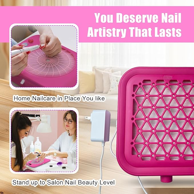 Nail Dust Collector Vacuum, Powerful 4000 RPM Turbine Motor with Reusable Filter for Acrylic Nails Polishing, Professional Manicure Tool for Home & Salon