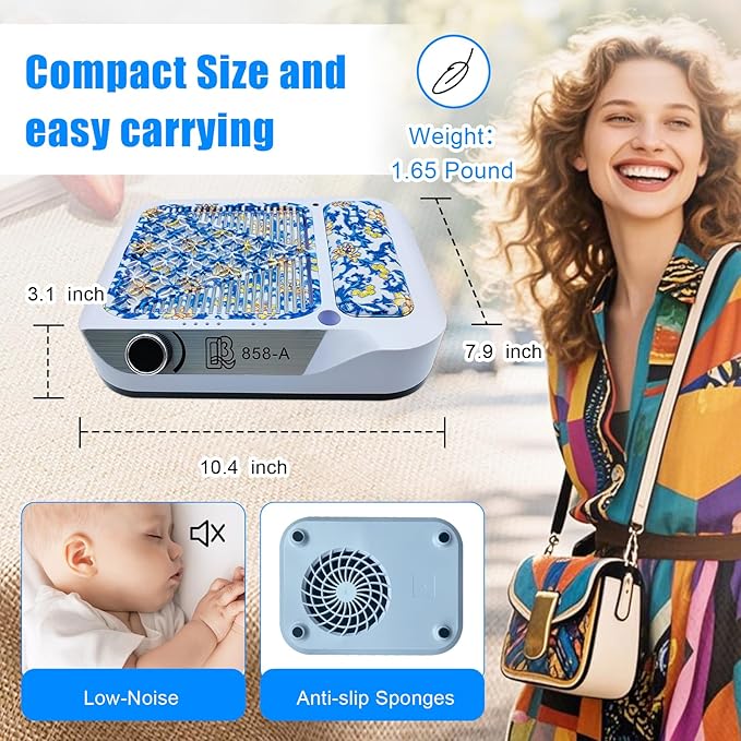 Nail Dust Collector,180W Power Suction, Dust Vacuum Fan Extractor with Reusable Filter for Nail Tech, Acrylic Gel Polish Manicure Pedicure Tool, Salon & Home,Blue