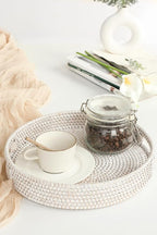 HITOMEN 11.8" Hand-Woven Round Rattan Serving Tray Decorative Wicker Trays - Image 4