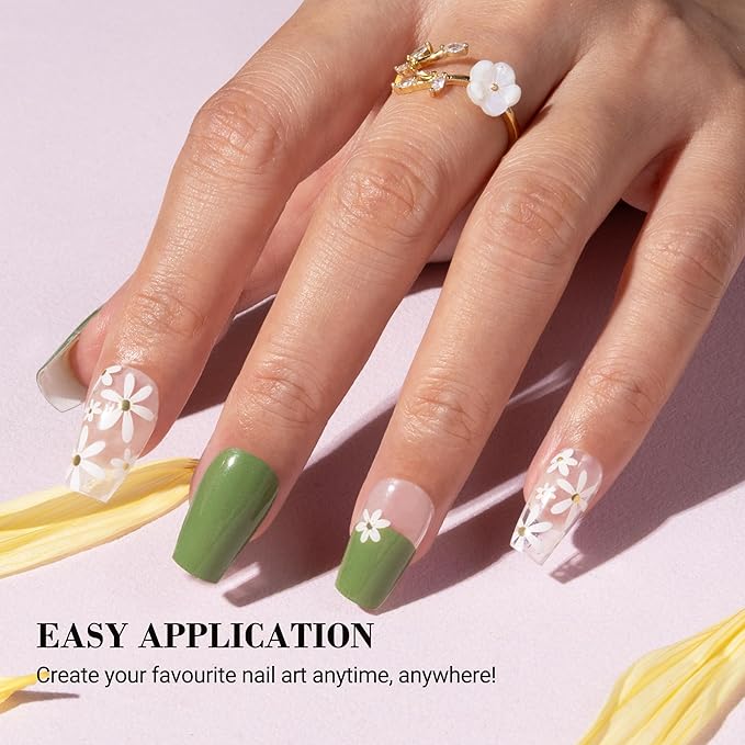MelodySusie Semi Cured Gel Nail Strips, 20 PCS Gel Nail Stickers, UV Light Required, Durable and Salon Quality (Spring Flower)