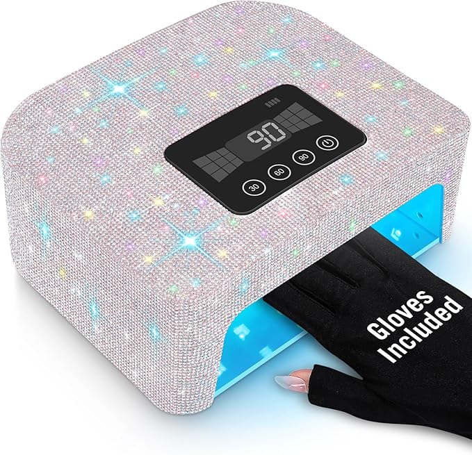 Aedavey Cordless UV Nail Lamp, Rechargeable UV Light for Gel Nails, LED Nail Lamp with 4 Timer Modes, Gel Nail UV Light Decorate with Sparkling Nail Rhinestones (Sparkly White)