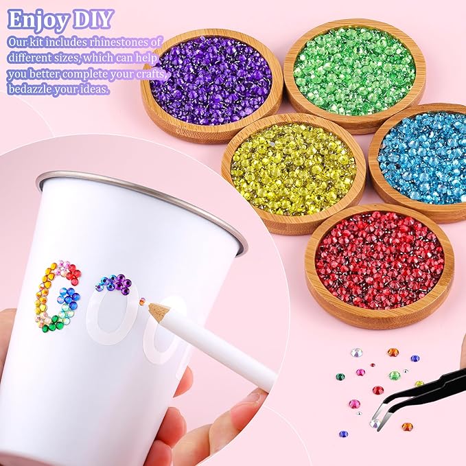 30000Pcs Resin Rhinestones for Crafting, Multicolor 2/3/4mm Flacktback Gems with 1Pcs B7000 Jewelry Glue, Bedazzling Crystal for DIY Crafts Clothing Tumblers Mugs Shoes Fabric Nail Art