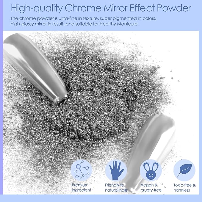 Allstarry Chrome Nail Powder Kit - 16 Colors Metallic Mirror Effect Pigment Powder Magic Glitter Dust for Gel Polish Nail Art Decoration with 16 Sponge Sticks