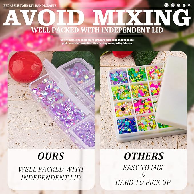 Resin Rhinestones Crafting, 2/3/4/5/6mm Flatback Jelly Rhinestones, 1 Box Lavender Purple AB Non Hotfix Crystal Gems for Bedazzling Crafts Mugs Tumblers Clothes Makeup Nail