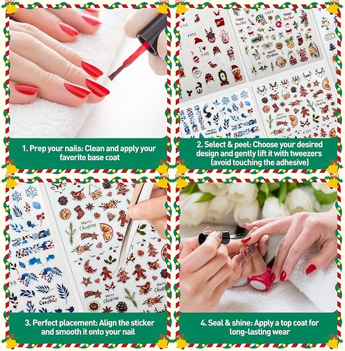 5 Sheet Christmas Nail Art Stickers with Santa Claus Snowflake Elk Deer Snowman Xmas Tree Design Manicure Decal Winter Cartoon Nail Decals Nail Art DIY Decor Supplies for Women