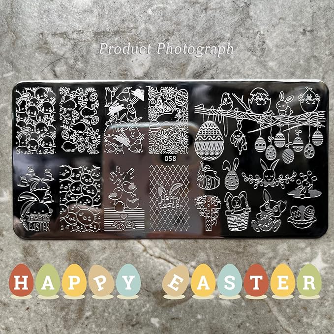 Easter Nail Stamping Plates Cute Bunny Nail Stamping Plate Chick Easter Eggs Designs Nail Art Stamping Template Easter Rabbit Manicure Decorations Supplies 1Pcs