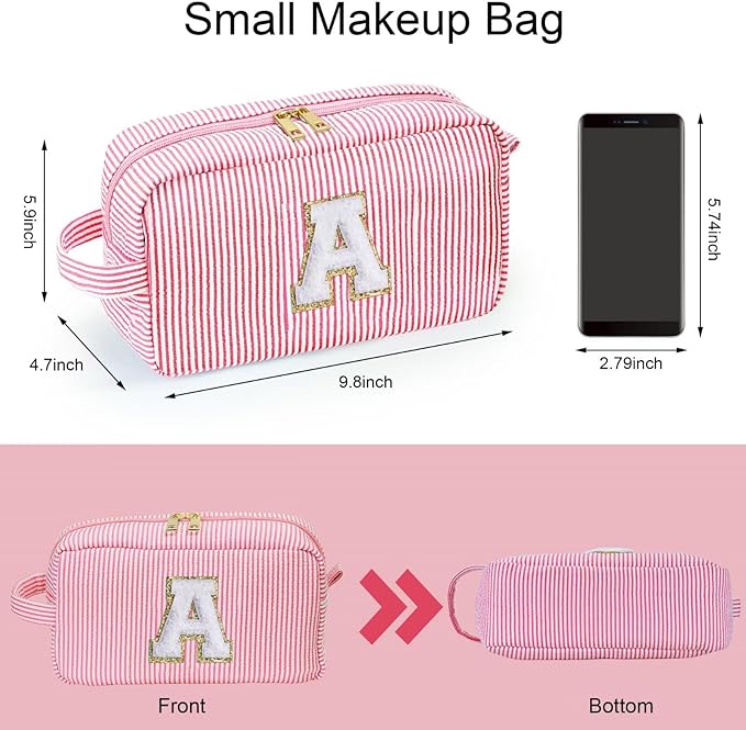 YOOLIFE Gifts for Friend - Personalized Best Friend Birthday Gifts for Women Her Friend Friendship, Sister Gifts from Sister, Monogram Initial Pink Makeup Bag Cosmetic Toiletry Pouch Make Up Case F