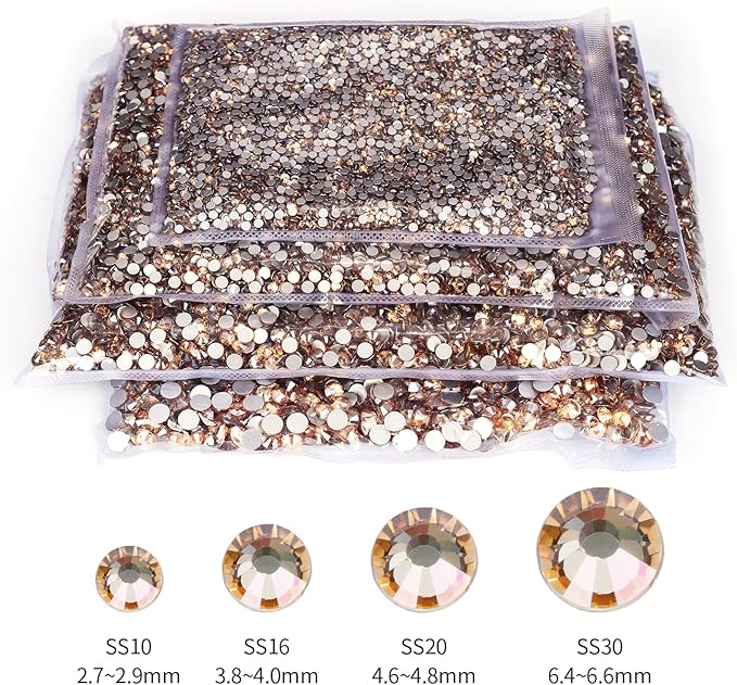 2000PCS Golden Shadow Rhinestones Bulk, Flat Back Crystal Glass Stone Round Gems,SS30, 6.4-6.6mm