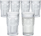 Kingrol Embossed Vintage Drinking Glasses Set of 6, 12 oz Textured Glass by Kingrol