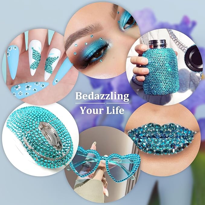 Resin Rhinestones for Crafting, 2 Boxes Lake Blue Flatback Crystals for Bedazzling Crafts DIY Nail Art Deco, Non Hotfix Bulk Gems for Tumbler Shoes Clothing Fabric Face Makeup