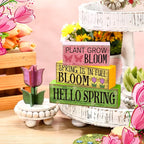 Moucuny 4 Pcs Spring Table Decoration Wooden Stacked Block Decor - Image 2