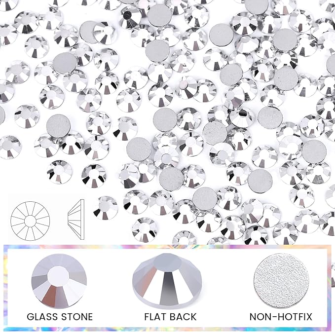 Novani Rhinestones 3000Pcs Flatback Crystal Round Loose Gemstones Glass Rhinestones for Crafts Makeup Nail Art Clothes Shoes DIY Decorations(SS6, 1.9-2.0mm,Sliver)