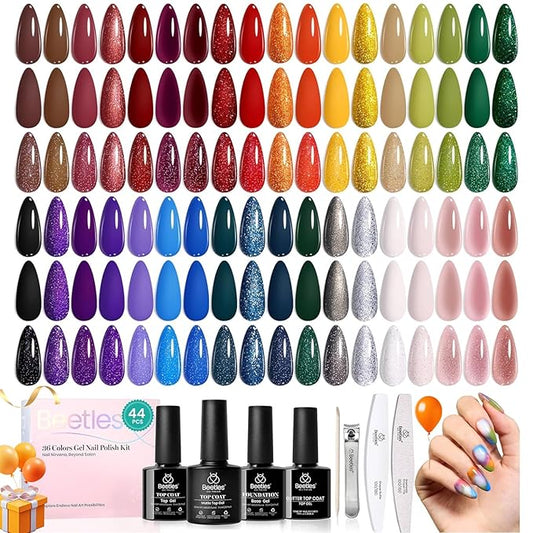 Beetles Fall Gel Nail Kit, Mystic Wonderland Gel Polish Set, 36 Colors Burgundy Brown Orange Red Polish Kit with Base Coat Glossy Matte & Glitter Top Coat Soak Off UV Led Nails Gifts for Women