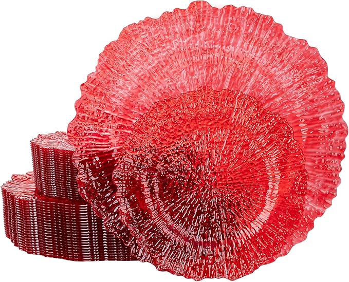 U-QE 60PCS Clear and Red Plastic Plates by U-QE